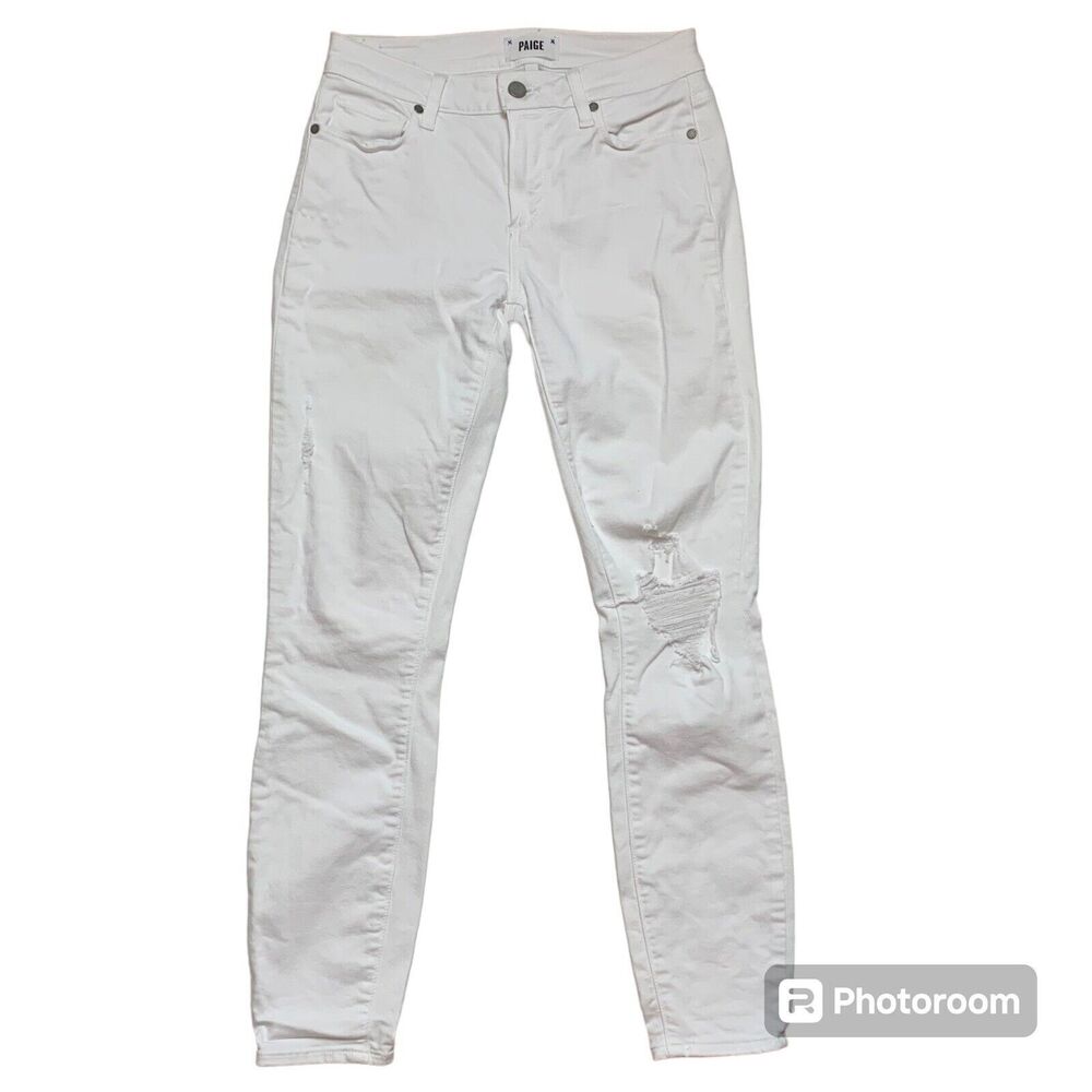 Paige Verdugo Ankle White Distressed Holes Fray White Women’s Sz 27 Jeans Pants